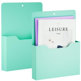 Marbrasse 2 Pack Magnetic File Holder - Paper Holder, Pocket Organizer,Hanging Wall File Organizer Office Supplies Storage, Magazine Mail Case for Notebooks,Planners,Letter (Green)