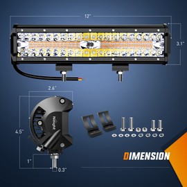 Nilight 12Inch 300W LED Light Bar Spot Flood Amber White Strobe 6 Modes with Memory Function Off-Road Truck Car ATV SUV Cabin Boat with 16AWG Wiring Harness Kit-1 Lead, 2 Years Warranty