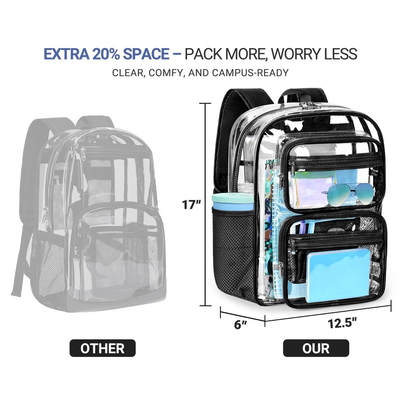 Heavy-Duty Clear Backpack for School and Work, Large Transparent Bag
