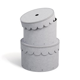 BIGSO WILMA Set of 2 Round Storage Boxes with Lids - Organiser Box with Lid for Clothes, Toys etc. - Decorative Round Box Made of Fibreboard and Paper in Linen Look - Light Grey