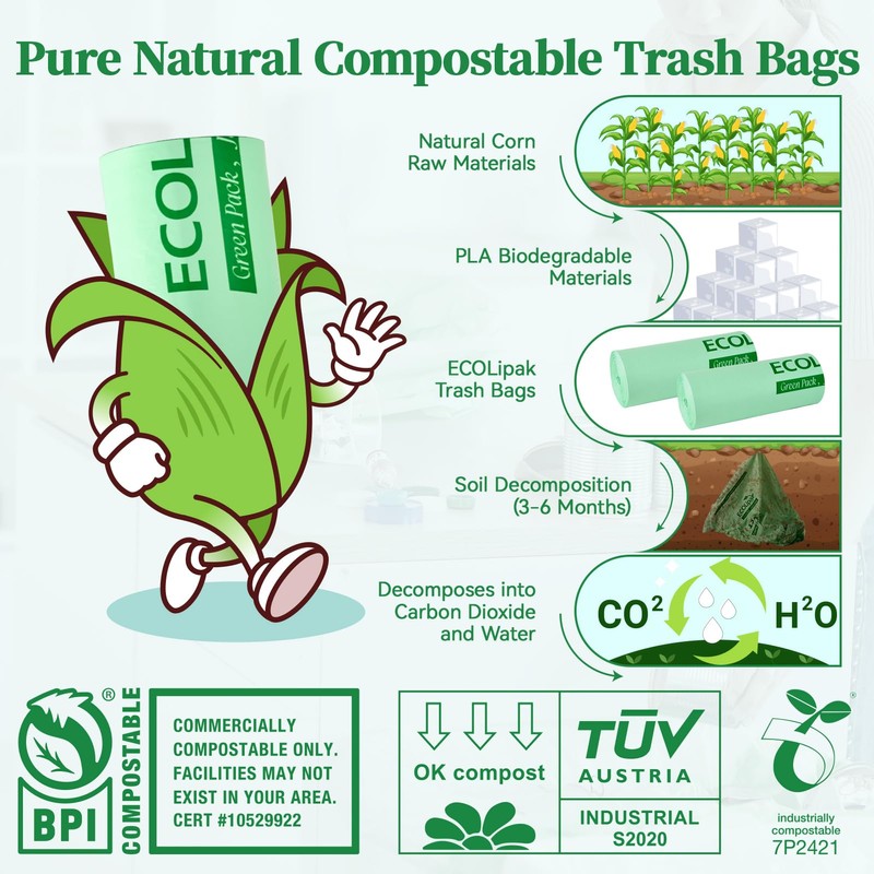 ECOLipak 33 Gallon Compostable Trash Garbage Bags, 50 Count (2