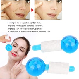 2 Bolas de Hielo Facial, Globos de Hielo Azul para Facial, Rodillos Faciales para Masaje de Piel para apretar Reducir la hinchazón Bolsas para los ojos Líneas de la frente Piel áspera, Uso en el spa en el hogar
