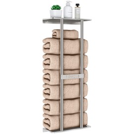 STWWO Bathroom Towel Storage for Bathroom, Wall Towel Rack for Rolled Towels, 30 inch Towel Holder Wall Mounted with Metal Shelf Can Holds 6 Large Towels, Brushed Nickel