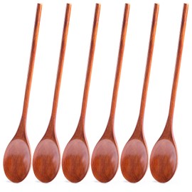 HANSGO Wooden Spoons for Cooking, 12 Inch Mixing Wood Spoon with Long Handle Serving Utensil Set for Kitchen Cooking and Stirring, 6PCS