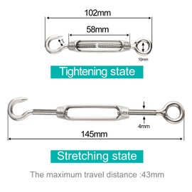 CHRORINE 12 Pcs Swivel Buckle Wire Tensioner M4 Hook and Eye Swivel Buckle Tensioner 304 Stainless Steel Tensioner Rope Tension Heavy Duty