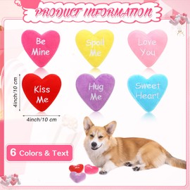 Hanaive 6 Pcs Valentines Day Dog Toys Squeak Dog Toys Heart Shaped Dog Toy Stuffed Plush with Squeaker for Small Medium Dogs Pet Puppy, 3.94 x 3.94 Inches, 6 Colors