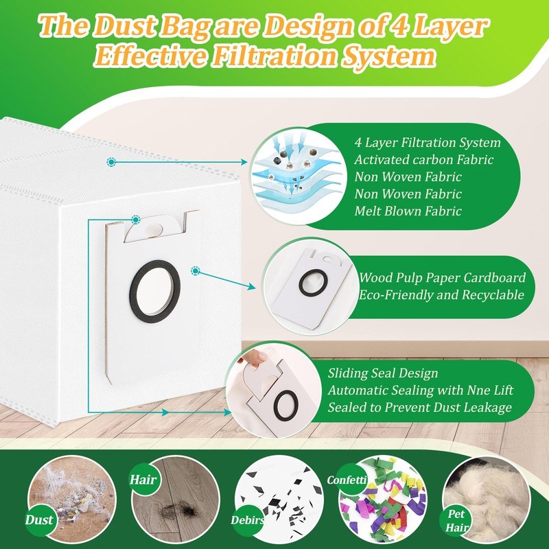 12Pcs Dust Bags for BObsweep Dustin Self-Emptying PET24-7-213 / Orb-i