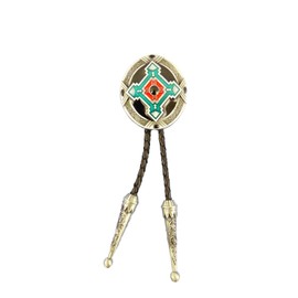 AW-Collection Bolo Tie Western Tie Indian Ornament Leather Cord Adjustable with Clip, Silver, 92, silver