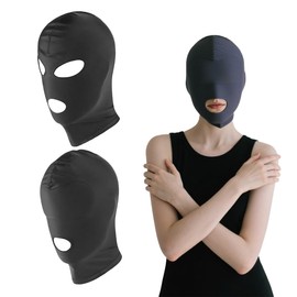 DmsGJyp 2 Pcs Unisex Full Cover Hood Mask - Breathable Elastic Face Mask, Head Mask for Couples, Adult Games, Parties, Carnival, Role-Playing, Open Mouth Design (Black, M)