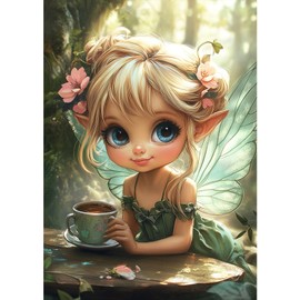 MXJSUA Fairy Diamond Painting Sets for Adults, DIY Embroidery Girls Diamond Art Painting Full Set, Coffee Diamond Painting Sets, Cross Stitch Painting for Beginners, 30 x 40 cm