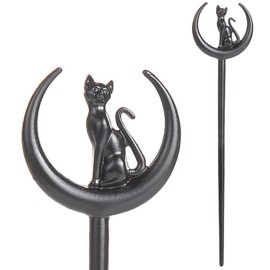 2pcs Cat Moon Hair Styling Pins Black Wicca Witch Hair Slide Renaissance Festival Hair Acceossories for Women Hair Stick