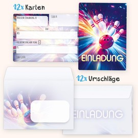 beriluDesign Bowling Invitation Cards (Set of 12) for Children's Birthday Party Bowling Children's Birthday Invitations Cards Celebration Party Boys Girls (Bowling Colourful + Envelopes)