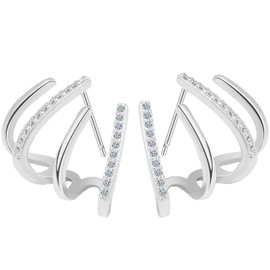 Needle Claw Earrings Wrap Stud Ear Cuff for Women Earrings Cuff Claw Stud Ear Cuffs Hoop Earrings Luxury Trendy Minimalist Dainty Tiny Ear Wrap Cuff Piercing Studs Earrings for Women (Silver)