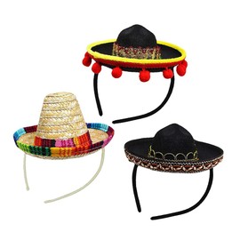 Pack of 3 Mini Carnival Hats, Colourful Mini Straw Hat, Cute Sombrero and Headbands, Party Hats, Decorations, Carnival, Summer, Mexican Theme Decorations, Party Favours
