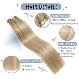 Sunya Clip in Extensions Echthaar Aschblond Mit Platinblond Invisible Echt Haar Extension Clip in 40cm 7 Pcs 70g/Pack Semaless Glattes Haar