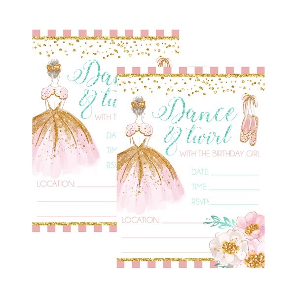 Ballet Themed Dance and Twirl with Me Party Invitations Supply Decoration Decor (Invite)