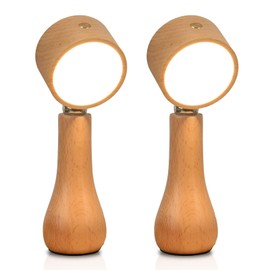 2 Pack LED Wooden Mushroom Lamp, Rechargeable Battery Operated Portable Cordless Touch Switch Small Lamp, Stepless Dimming, 360 Degree Rotation Angle Adjustable，Night Light for Birthday Gifts