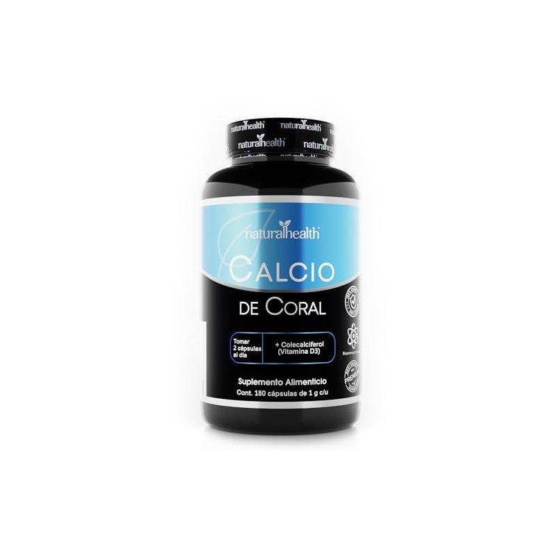 Natural Health. Calcio de Coral + Vitamina D3. Frasco con