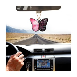 Butterfly Jesus Cross Hanging Ornament for Car, Christian Lover Religious Auto Rear View Mirror Accessories, Christmas Tree Charm, Flower Faith Vehicle Interior Pendant Decoration (Style C)