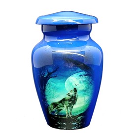 UR urns Keepsake Urn –Howling Wolf with Moon Keepsake Cremation Urn for Human Ashes with Velvet Box & Velvet Bag-Mini Keepsake Urn - Affordable Keepsake Urn (3 cu.in)