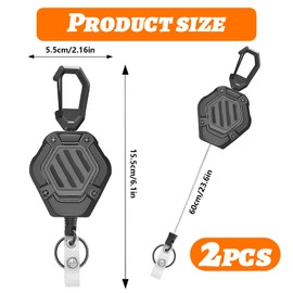 Pack of 2 Retractable Key Chains - Heavy Duty Carabiner ID Card Holder with 24 Inch Coated Steel Cable, Heavy Duty Key Roll for Keys, Card Holders & Badges, black, Unit size