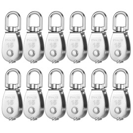 12 Pack M15 Pulleys for Rope, 304 Stainless Steel Wire Rope Cable Pulley, Heavy Duty Swivel Pulley Wheel Hanging Wire Towing Wheel for Lifting