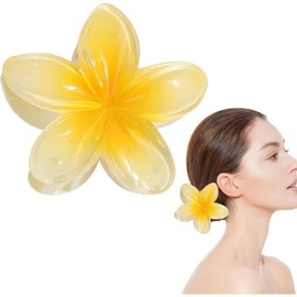 Hawaiian Flower Claw Clip, Large Claw Clips for Thick Hair, Resin Plumeria and Hibiscus Design Beach Wedding Vacation Hair Accessories (Yellow)