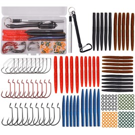 JSHANMEI Soft Plastic Lure Set Wacky Rig Tool Weddless Fishing Hooks Worms Senko Bait Weedless Hooks WackyO Rings Artificial Stick Baits Lures for Wacky Rig Bass Fishing (Tool Kit - 131pcs)