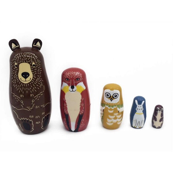 HEALLILY Bear Nesting Dolls Wooden Matryoshka Russian Nesting Toy 5 Layers Stacking Dolls Craft for Kids Collection Christmas Birthday Gift