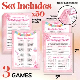 Woodamore Who Knows The Birthday Girl Best Game - 50 Pcs Teen Girl Birthday Party Games, Would She Rather Preppy Sleepover Party Supplies For Girls, Fun Birthday Activities For Teens Party Decorations