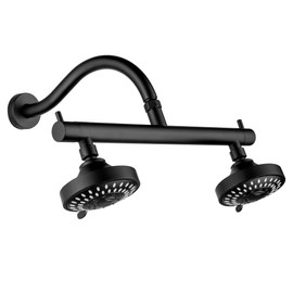 BEIYI Dual Double Shower Head for Couples, High Pressure 5 Function 2 Person Shower Head Built-in Valve, Matte Black