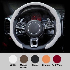 Napa Nappa Leather Steering Wheel Cover - New Quick Turn, Non-Slip, Breathable, Ultra-Thin, Universal Grip Cover, Suitable for Four Seasons, Car Accessories, Special Gift:_【White】Napa leather upgrade