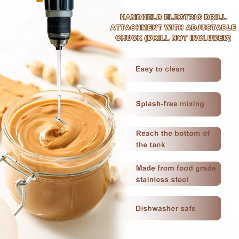 lasuroa Peanut Butter Stirrer 11.8 Inch Stainless Steel Nut Butter