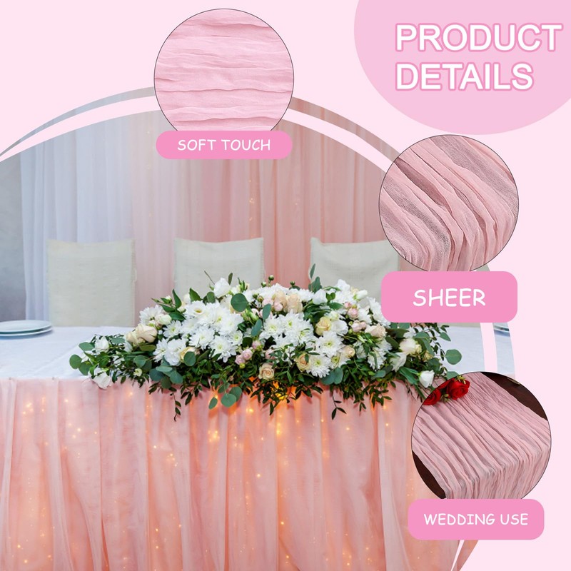 Pink Table Runner, Cheesecloth Table Runner, 90 x 300 cmTable