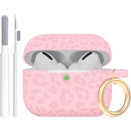 Case Compatible with AirPods Pro 3 Generation 2025 Cover with Keychain, Gawnock Engraved Leopard Skin Soft Cover for AirPods Pro 3 Case Full Protection,Front LED Visible, Pink