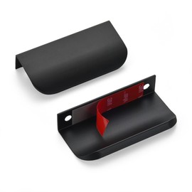 sunlithor Edge Finger Pulls for Cabinets Peel and Stick on Kitchen Drawer Pull Hidden Invisible Flat Self Adhesive No Drill Handle Pack of 5 Black 3.15 inch Overall Length Easy Installation