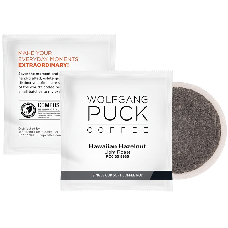 Wolfgang Puck Coffee, Hawaiian Hazelnut Flavored, 9.5 Gram soft Pods,