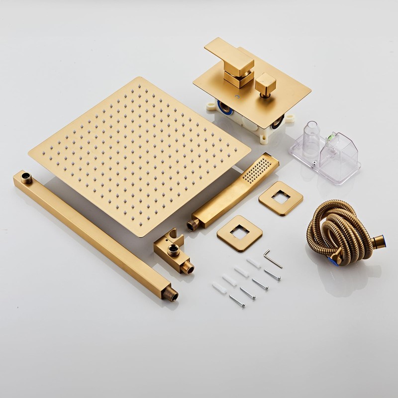 SaniteModar Brushed Gold Shower Head System 12 Inch Square Rainfall