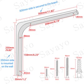 Sayayo Shelf Bracket Corner Brace Angle Bracket Shelf Support Wall Hanging 300mm*250mm, Metal Matte Black Finished, 2 Pcs
