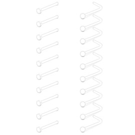 D.Bella 20G Clear Nose Studs Acrylic L Shape Nose Rings Retainer Bioflex Bone Pin Straight Nose Studs Retainer Flexible Nose Piercing Retainer Flat Ball Top for Men Women