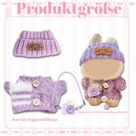 La-bu 3-teiliges Bubukleidung für Puppe, Puppenkleidung Set für 17 cm Puppen, Inklusive Lichtviolett Pullover mit Hut und Flasche Dekor, Hochwertige Klamotten für 17 cm Puppenbekleidung