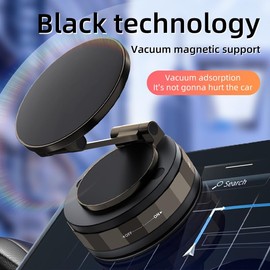 SELECT MASTER Vacuum Phone Holder for Car, Suction Phone Mount Cradle, Magnetic Phone Mount with N52 Strong Magnets 360° Rotatable Foldable for Phone 16/15/14/13/12 Series & Others with Metal Ring