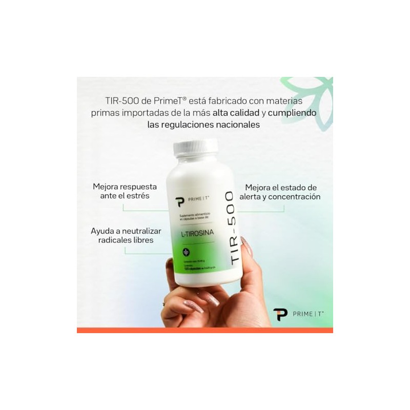Primetech Nutrition L Tirosina TIR-500, 120 Cápsulas De 500 Mg
