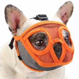 BARKLESS Short Snout Dog Muzzle, Breathable Mesh Flat Faced Muzzle for French Bulldog Shih Tzu and Pug, Mask Bulldog Mouth Cover for Biting Chewing Licking (Orang, XS)