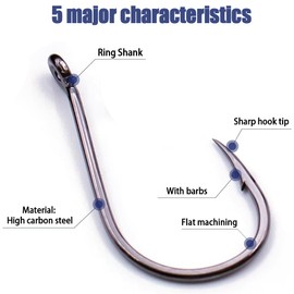 9KM DWLIFE 500pcs Fishing Hooks Ringed Eye Carp Hook High Carbon Steel Carp Fishing Barbed Fishing Hooks Eyed sea fishing hooks for Saltwater Freshwater Fishing Accessories Size 3-12#