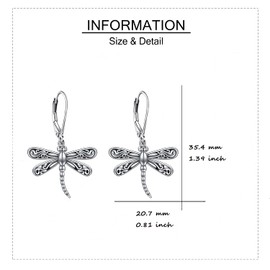 ONEFINITY Dragonfly Earrings 925 Sterling Silver Leverback Dragonfly Dangle Drop Earrings Dragonfly Women Jewelry