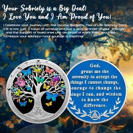RYUKENLM 2 Month Sobriety Coin Two Month Sobriety Chip Medallion AA NA Chip Butterfly Tree of Life Sobriety Gifts for Men Women in Recovery Anniversary Sober Gift