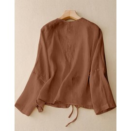 IDEALSANXUN Womens Casual Spring Summer Lightweight Cotton Linen Jackets Cardigan Tops, Coffee, Medium