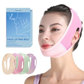 Faja Papada Facial Lifting,Adecuado Para Papada Con Función De Vendaje Bucal, Cinturón De Estiramiento Facial Transpirable En Forma De V, Reutilizable Y Cómodo, Talla única.(Rosa)
