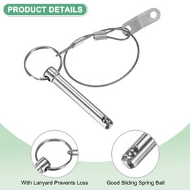 M METERXITY 2-Pack Quick Release Pins, 5/16"(8mm) Diameter, 1.7(44mm) Usage Length Bimini Top Pin W/Lanyard & Screws for Shipbuilding/Marine/Trailer, 2.4 (60mm) Long Hardware Pins